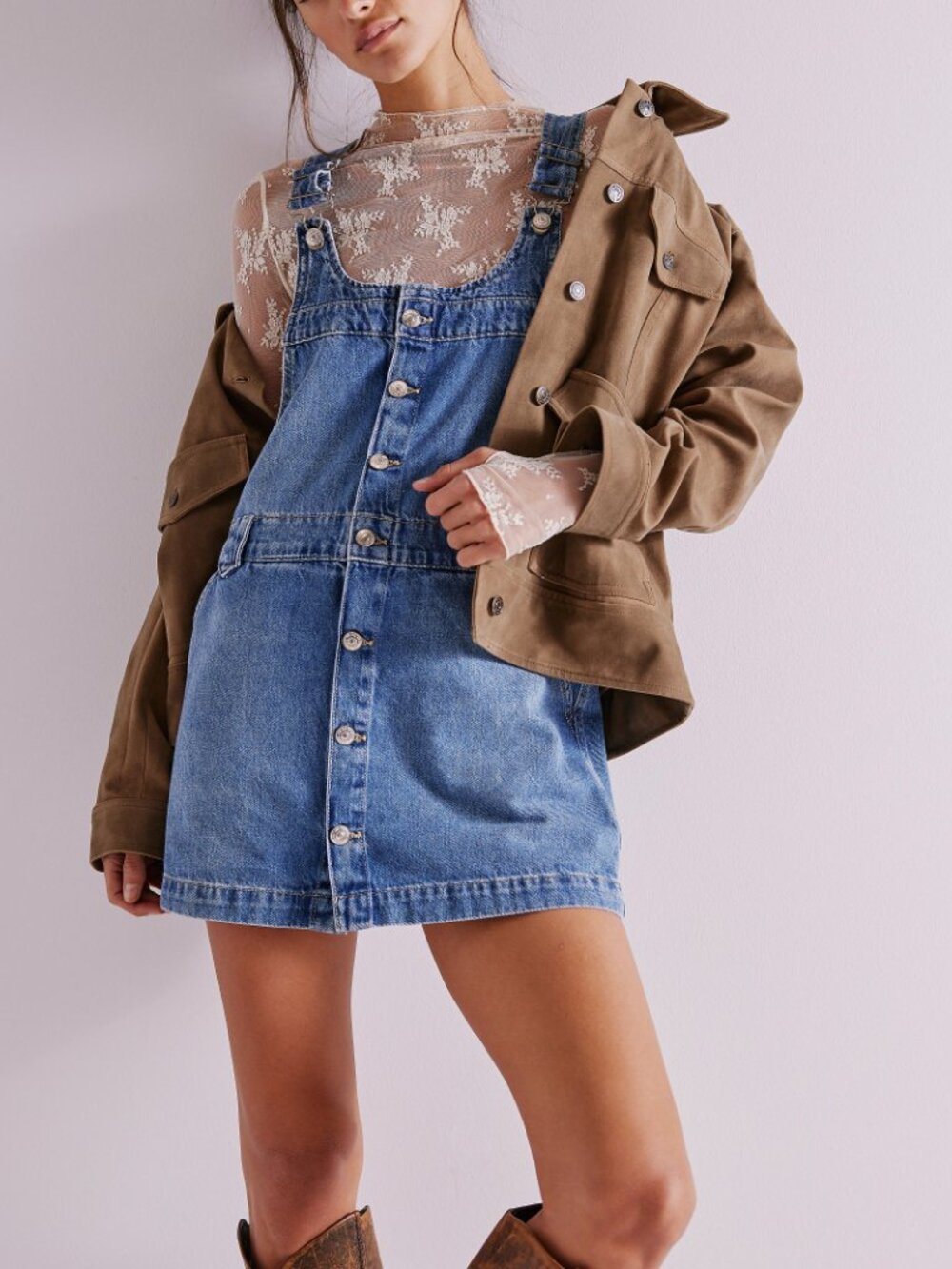 Free People Blue Denim Button-Front Mini Dress